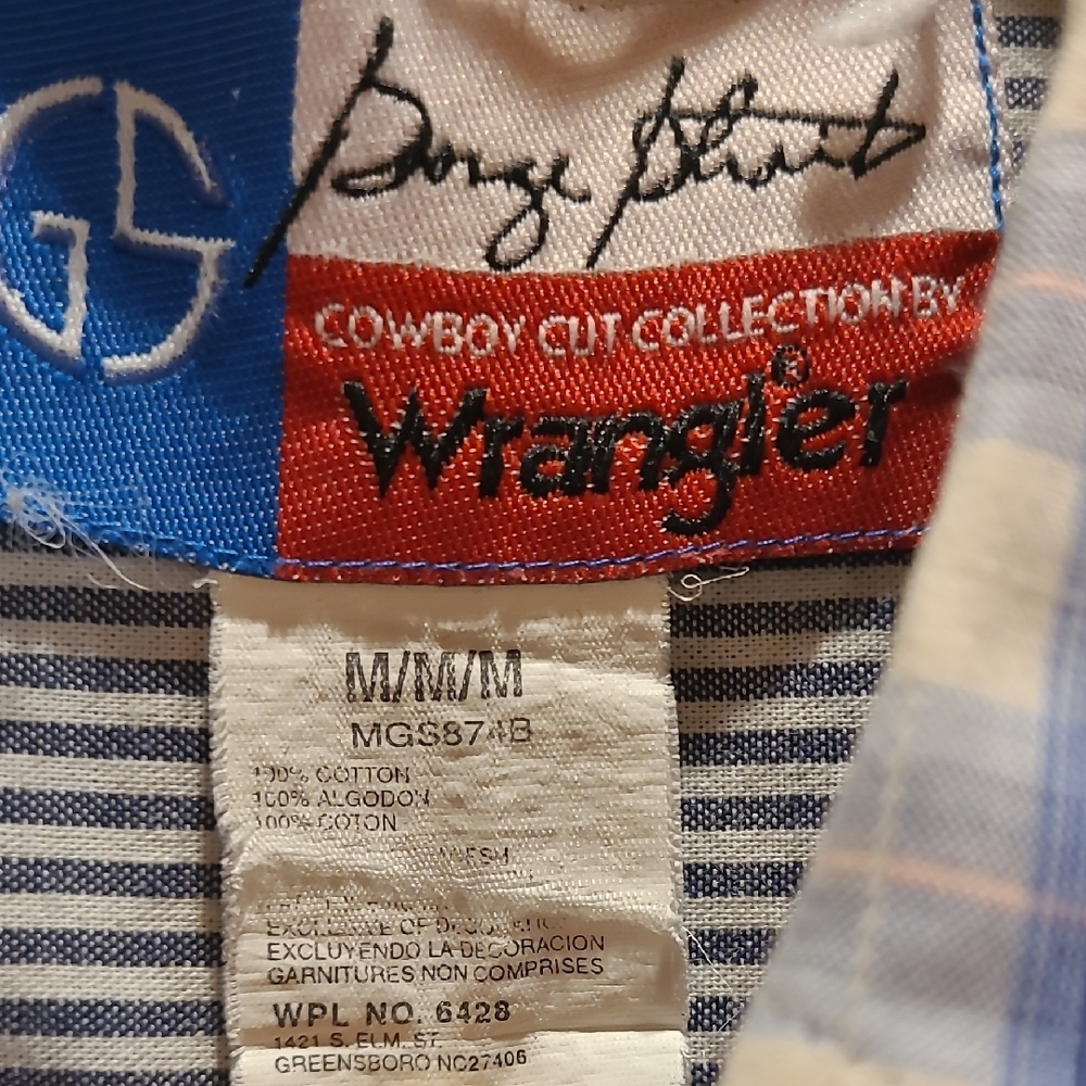 Wrangler George Strait Men's White and Blue Checkered S/S Button Shirt-Sz M - Picture 4 of 11